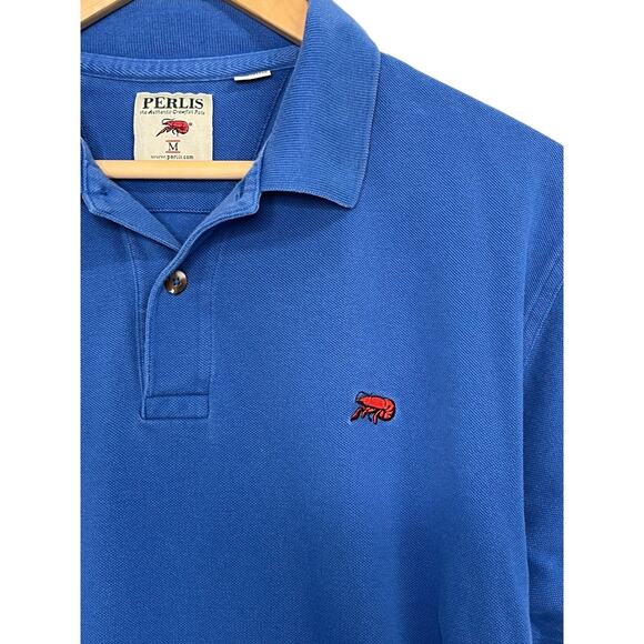 Perlis Polo Shirt Mens Medium Blue Embroidered Crawfish Logo Southern Preppy - Picture 6 of 14